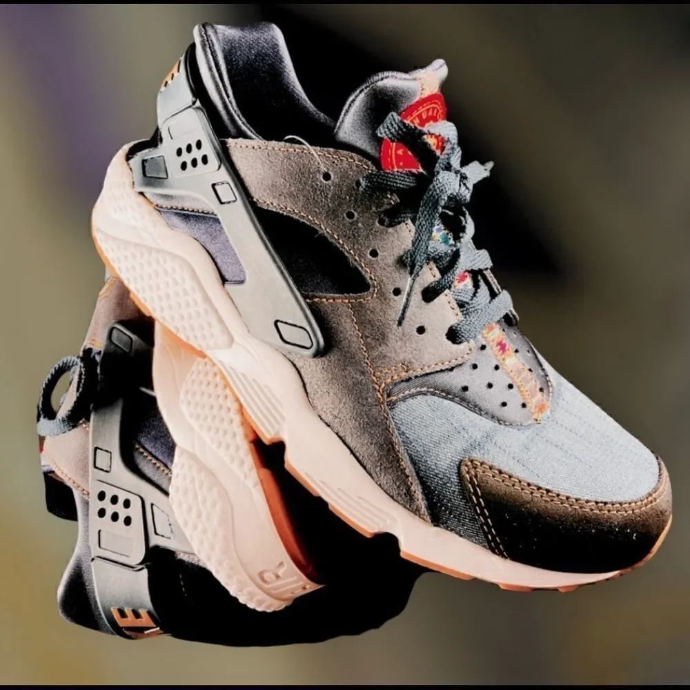 Nike Huarache Afro PUNK ATMOS denim leather mens 7.5 US 40.5 mint condition